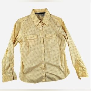 L.L. Bean women's button up yellow polkadot roll sleeve medium preppy casual